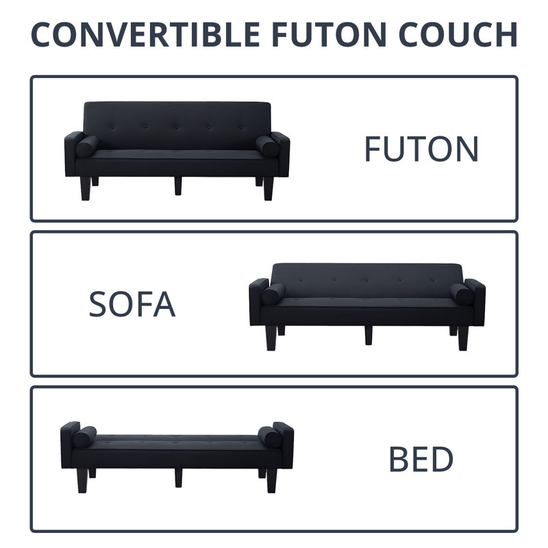 Mercury Row® Futon Couch, Fabric Futon Sofa Bed with 2 Pillows for